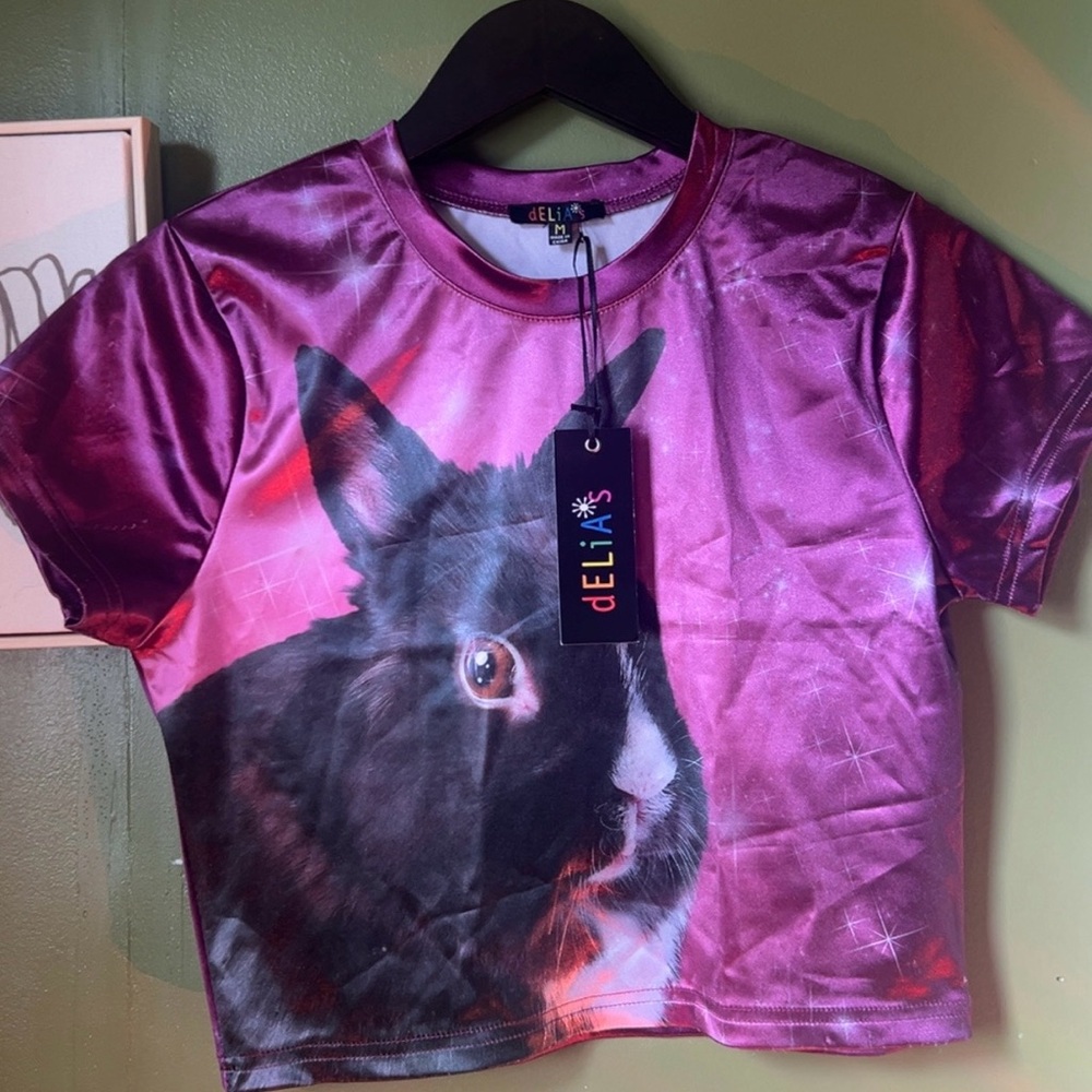 dELiA*s crop top bunny print silky tee
